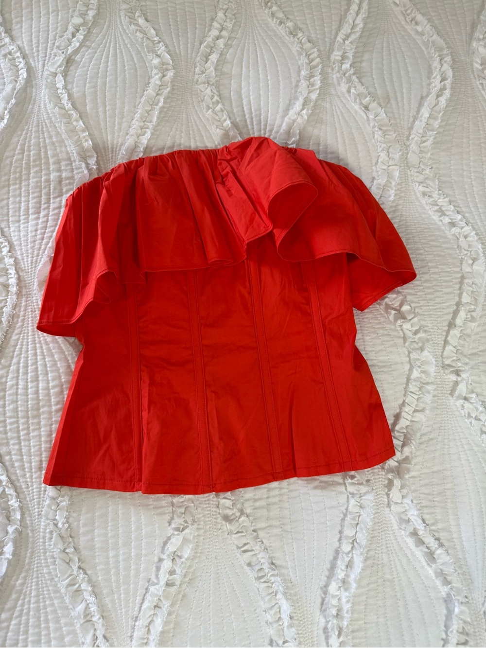 Olivaceous Crimson Off-Shoulder Ruffle Blouse